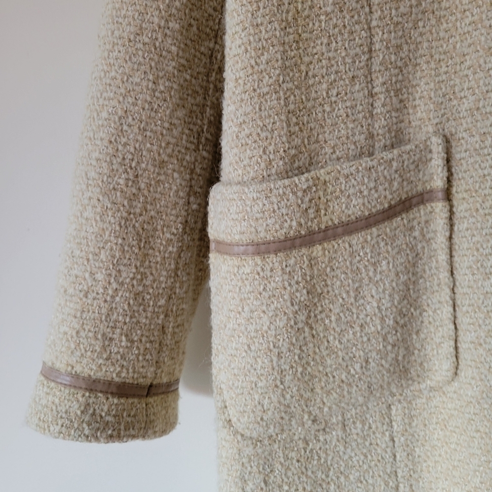 Vintage Women's Wool Blend Oatmeal Beige Tweed Hooded Duffle Coat Jacket Size 10 - Picture 7 of 10